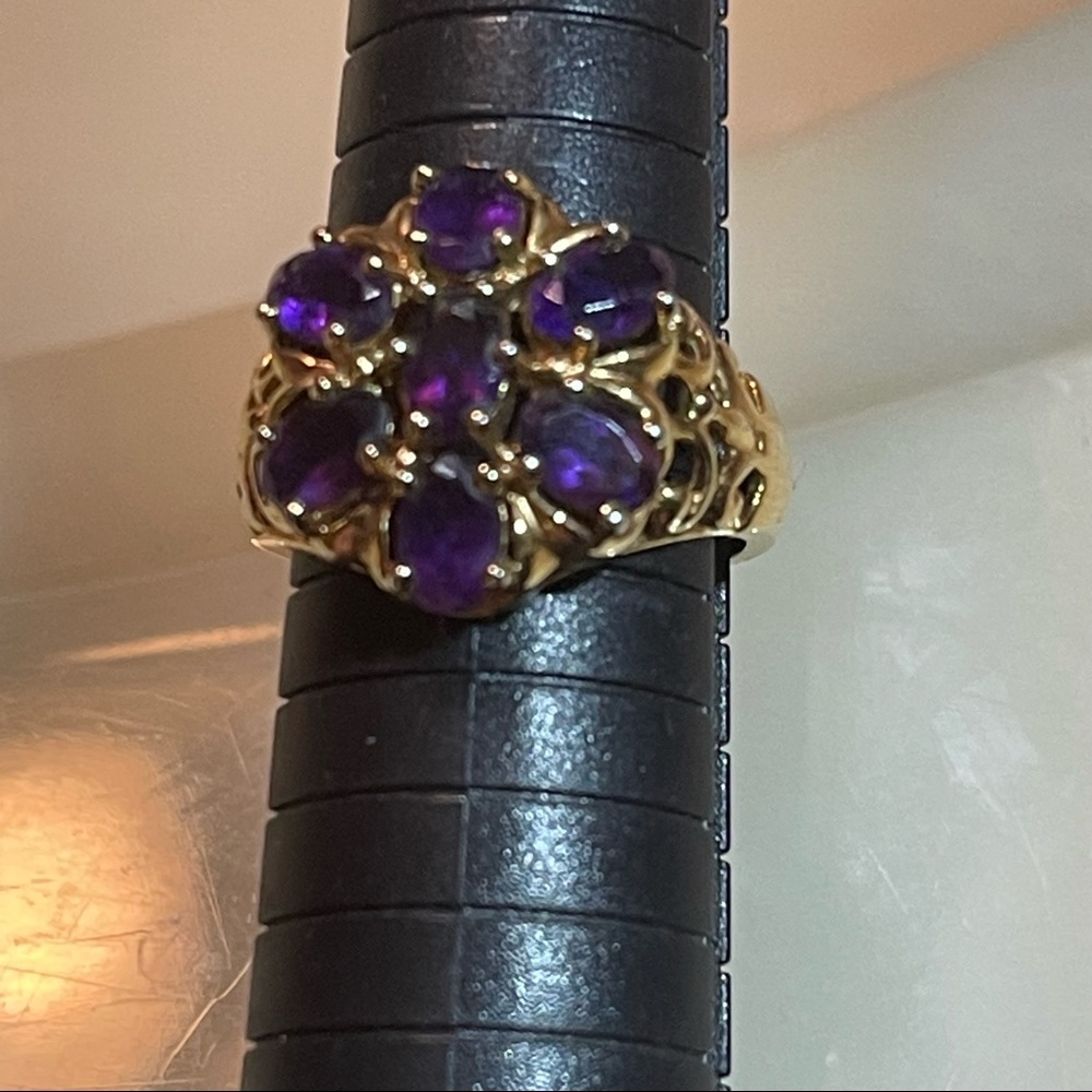 🍇Fabulous Vintage Style 14k Gold Over Silver Filigree Amethyst Flower Ring! - Picture 9 of 15
